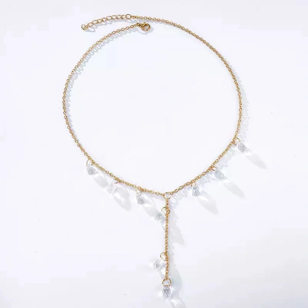 "Vera" Teardrop Gem Layered Minimalist Statement Casual/Formal Gold Necklace - Picture 6 of 7
